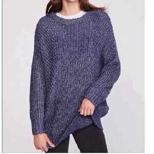 Lou & Grey Oversized Chunky Knit Cotton Blend Sweater Denim Blue Size S